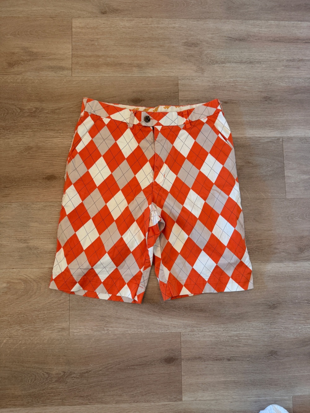 Loudmouth Orange and Cream Argyle Golf Shorts